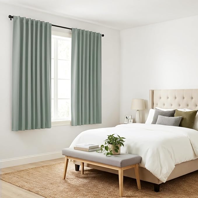 Pony DANCESage Green Blackout Curtains for Girls Bedroom Living Room 63 Inches Long 2 Panels, Nursery Thermal Insulated Room Darkening Drapes Solid Back Tab Window Treatments, W 42 x L 63 inch