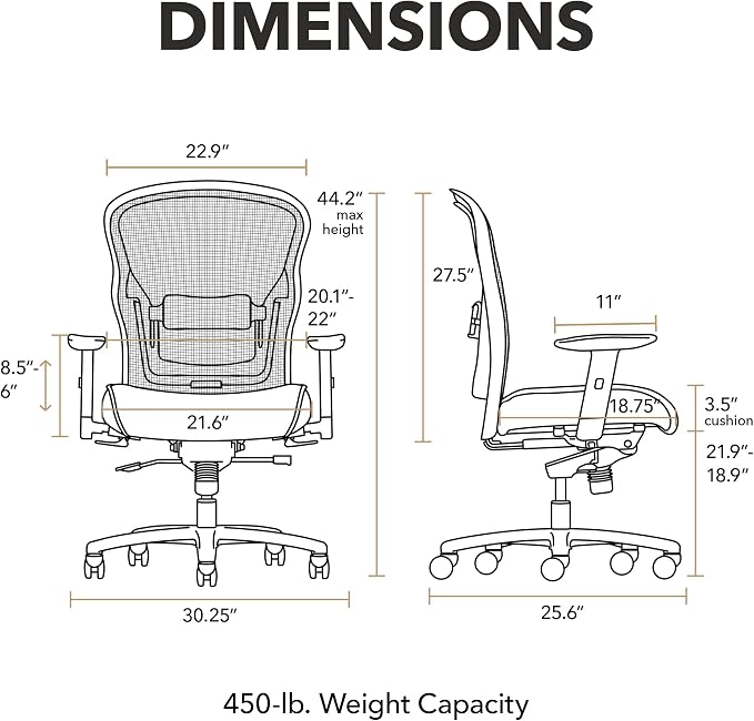 HON Wave Big and Tall Ergonomic Office Chair, Heavy Duty Desk Chair, Black | Big and tall ergonomic office desk chair for desk work, lumbar support, adjustable arms, mesh comfort, 450 lb capacity