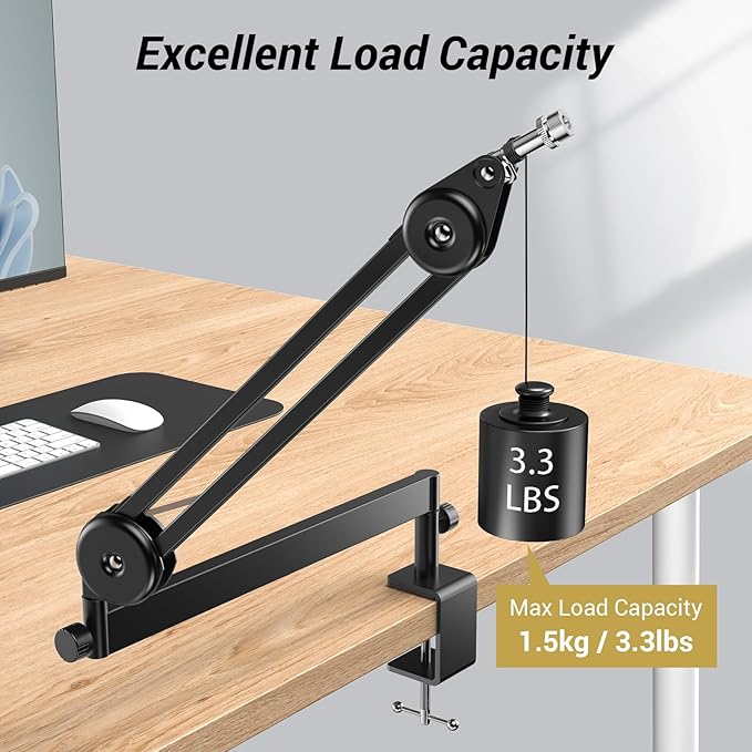 TONOR Microphone Boom Arm, Low Profile Mic Arm, Fully Adjustable Mic Stand with Desk Mount Clamp,Screw Adapter, Cable Management, for Streaming Gaming Podcast Studio Recording Home Office T40LP Black