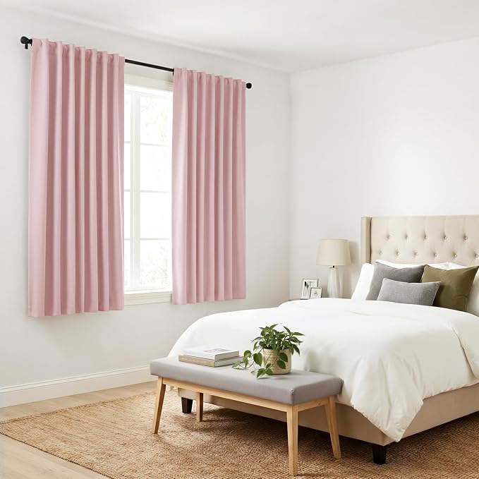 PONY DANCE Blush Pink Blackout Curtains for Girls Bedroom Living Room 63 Inches Long 2 Panels, Nursery Thermal Insulated Room Darkening Drapes Solid Back Tab Window Treatments, W 42 x L 84 inch