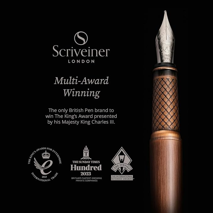 Scriveiner Luxury Fountain Pen - Stunning Copper Luxury Pen, Schmidt Gilded Nib (Medium), Converter, Best Pen Gift Set for Men & Women, Professional, Executive, Office, Nice Pens