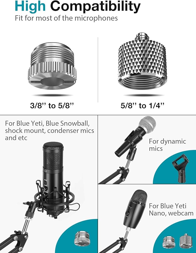 InnoGear Microphone Stand, Adjustable Mic Stand Set for Blue Yeti Nano Suspension Boom Scissor Arm Stand with 5/8" to 3/8" Screw, 5/8" to 1/4 Screw, Nano Mic Windscreen and Dual Layered Mic Pop Filter