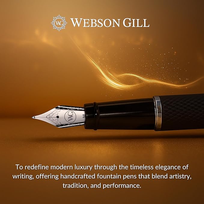 'Show Up' Black Luxury Executive Fountain Pen, Woven Polished Lacquer, Chrome Accents, Stainless Steel Nib, Easy Refill Ink Piston Converter, Smudge Free No Bleed, Fits Instant Insert Ink Cartridges