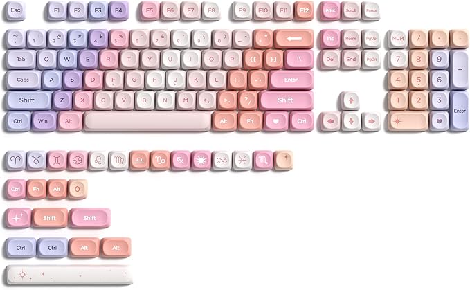 Keymatic PBT Keyboard Keycaps 126 Keys MOA Profile Cute Keycap Custom 60 65 75 100 Percent for Cherry MX, Outemu, Gateron Mechanical Keyboards(Only Keycap Set)