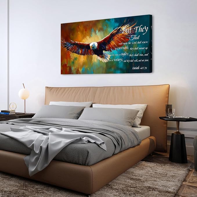 Christian Eagle Wall Art Isaiah 40 31 Poster Bible Verse Wall Decor Inspirational Scripture Canvas Prints Painting Religious Biblical Framed Artwork Bedroom Living Room Home Decoration 30x60