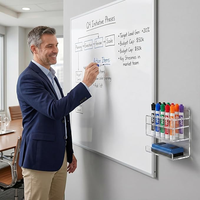 MyGift Dry Erase Marker Holder 10 Slots Whiteboard Marker Holder For Wall Dry Erase Eraser Holder Wall Mount Clear