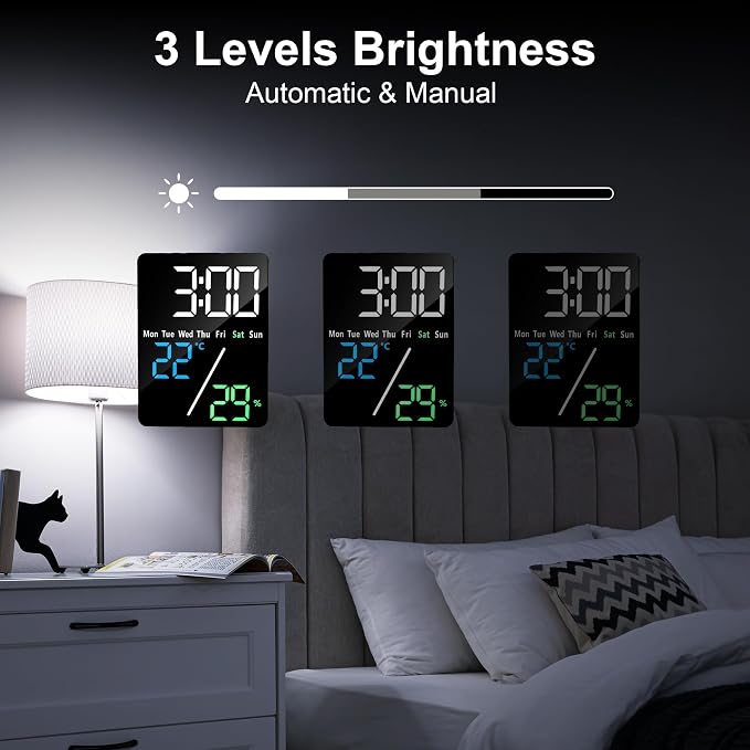 Lafocuse 5.7" LED Digital Alarm Clock Bedside, Table Clocks with Dual Alarm, Date, Day, Temperature, DST, USB Charging, Snooze for Heavy Sleepers Elderly Bedroom Living Room Office