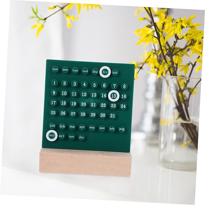 Perpetual Desk Calendar Green Acrylic Date Display Manual Flip Kawaii Ornament for Home Office Bedroom Study Decor with Smooth Edges and Lightweight Design
