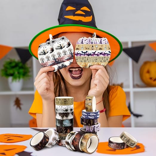 Halloween Washi Tape Set 20 Rolls Witchs Themed Decorative Tapes Holiday Washi Tape for Kids Halloween DIY Art Crafts Notebook Scrapbooking & Stamping Supplies