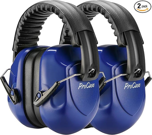 ProCase NRR 28dB Noise Reduction Ear Muffs, Foldable Adjustable Passive Noise Cancelling Headphones for Adults Kids Autism, Hearing Protection for Shooting, Construction, Mowing -2 Packs, Navy