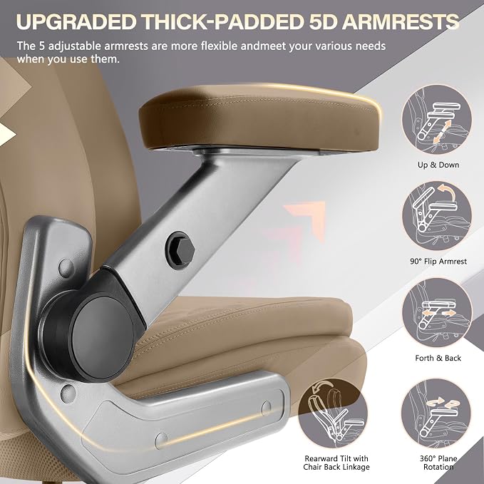 650LBS Big and Tall Office Chair with 5D Flip Arms and Thick Pocket Spring Cushion, Extra Wide Heavy Duty Office Chair & Adjustable Lumbar Support, Large High Back Computer Chair Dual Rubber Wheel