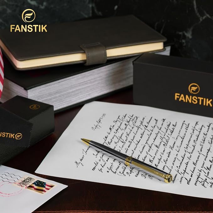 FANSTIK Customized Silver&Gold Luxury ballpoint pen, fancy gift set for women, Real 24K Gold Plating, Professional executive pen gift set for men (Lux Custom-BallPoint Silver-Gold)
