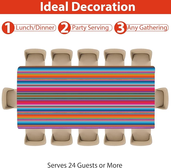 Qyeahkj Mexican Serape Fiesta Party Supplies Serves 24 Mayo Party Paper Plates Napkins Colorful Stripes Mexico Tablecloth Set Tableware Kit for Pinata Taco Ponchos Dance Day of The Dead Favor