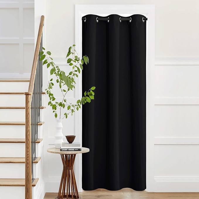 NICETOWN Door Curtain for Doorway Privacy, Curtains 95 Inch Length, Room Divider Curtain Cover, Blackout Doorway Drape Temporary Insulated Closet Drape for Bedroom, Black, 42" Wide, 1 Panel