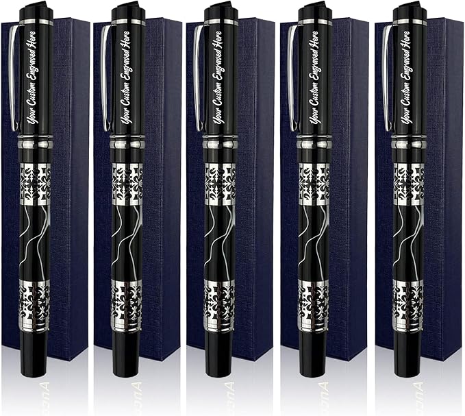 Ancolo Custom Personal Office Pens 10 Ink Refill - Quality pens Fine point -Engraved Team Name, Phone Number, Message Gift for Bank, Office, Business Hotel Lobbies 5 Pack/Set