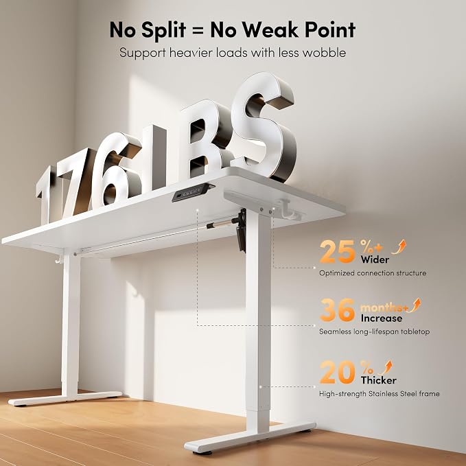 FEZIBO One-Piece Standing Desk, 48"x24" Seamless Tabletop Electric Height Adjustable for Home Office, Study Rooms & Multi-Device Workstations, White