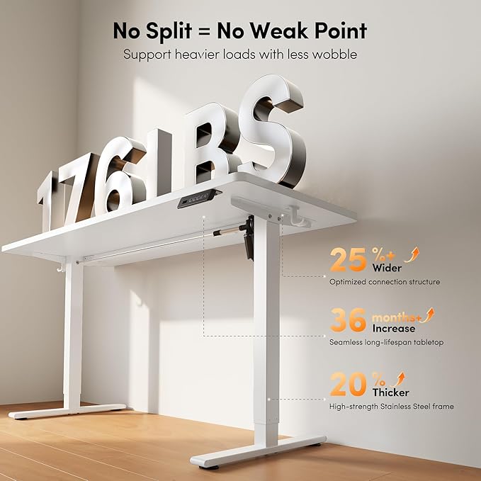 FEZIBO One-Piece Standing Desk, 55"x28" Seamless Tabletop Electric Height Adjustable for Home Office, Study Rooms & Multi-Device Workstations, White