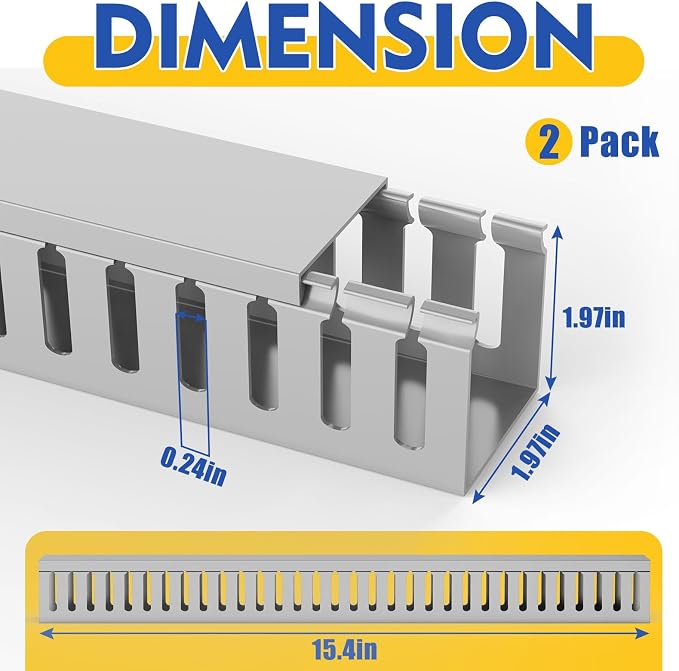 Open Slot Wiring Raceway Cable Duct,Cable Management Cord Track | 123" open slot cable raceway,Grey 1.97x1.97", 2 pcs desk wire channel to hide computer cables and cords