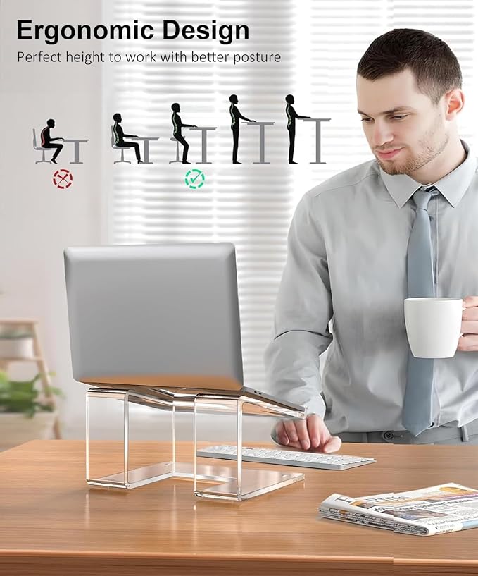 FUCDTEFC Acrylic Laptop Stand for Desk, Laptop Riser for 10-17.3 Inch Laptops, Ergonomic Computer Stand Holder Compatible with Macbooks and Notebooks | Ergonomic Computer Stand Holder, Compatible with Macbooks and Notebooks, Clear