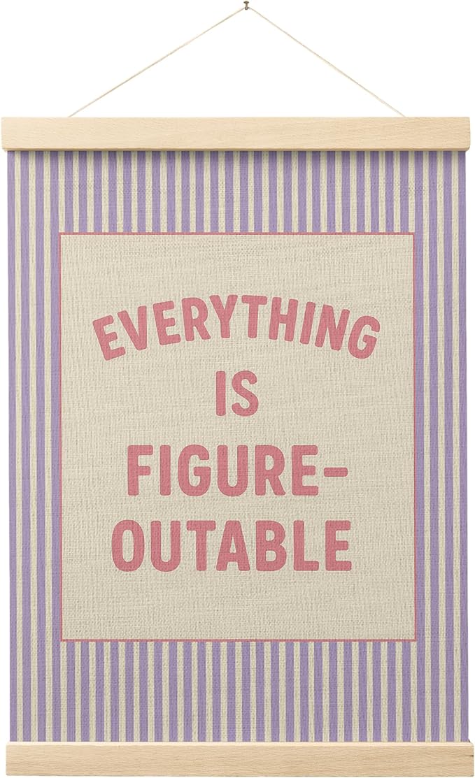 FGFK Everything Is Figureoutable Positive Affirmations Wall Art Poster Hanger Frame, Preppy Pink and Purple Inspirational Canvas Prints Framed Wall Decor for Office Classroom Home Bedroom, 12x16 Inch