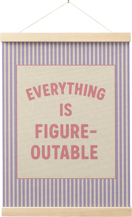 FGFK Everything Is Figureoutable Positive Affirmations Wall Art Poster Hanger Frame, Preppy Pink and Purple Inspirational Canvas Prints Framed Wall Decor for Office Classroom Home Bedroom, 12x16 Inch
