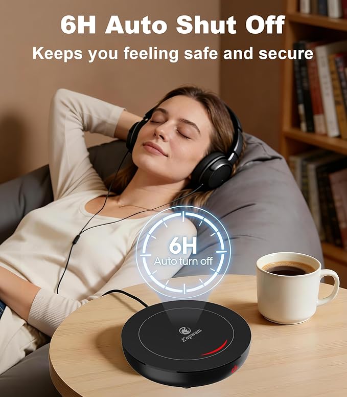 Kepwam Coffee Mug Warmer for Desk, 3-Temp Fast Heating Cup Warmer with 6H Auto Shut Off, LED Light & Smart Candle Warmer for All Beverages, Ideal Gifts for Women Men