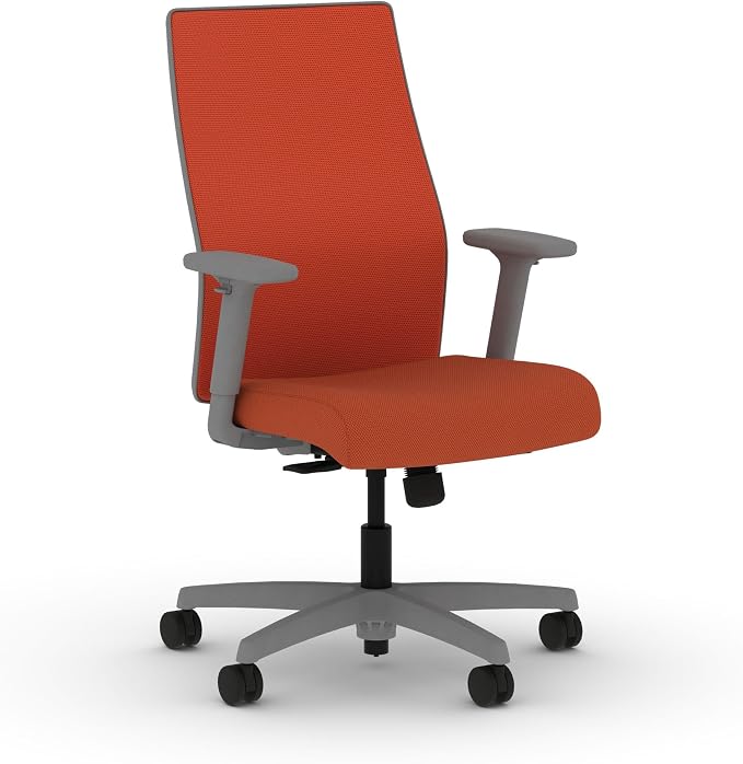 HON Ignition 2.0 Mid‑Back Ergonomic Office Chair, Mesh Task Desk Chair with Lumbar Support, Standard Synchro‑Tilt, Height and Width Adjustable Arms, Titanium Frame, Salamander