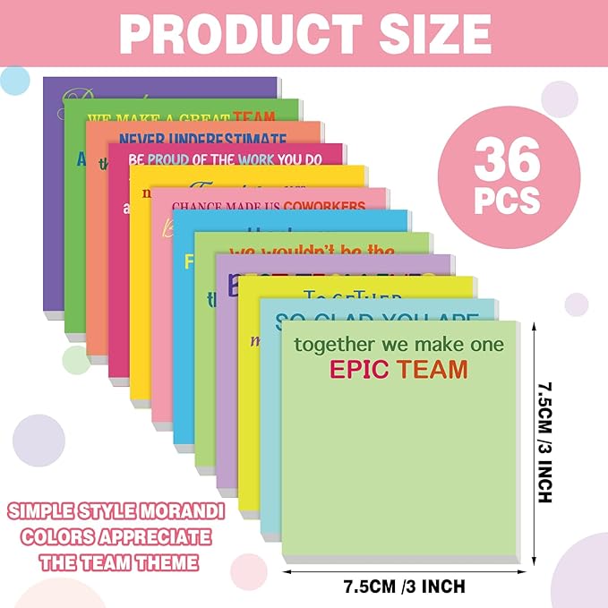 Yinder 24 Pcs Inspirational Sticky Notes Thank You Gift Motivational Sticky Note Pad Employee Appreciation Gift Bulk for Staff Coworker Teacher Nurse Office Groups 3 x 3'' (Thank You,Bright)