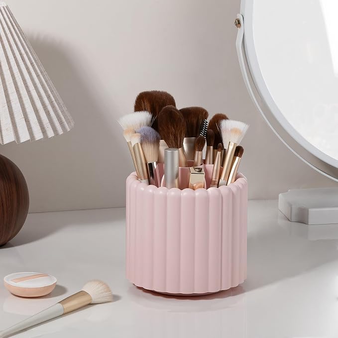 Anyoifax 360° Rotating Pen Holder for Desk Removable Pencil Organizer, Pink | 7 Slots Pen Cup Cute Office Supplies and Accessories Plastic Desktop Storage Box Art Caddy for School, Work, Home