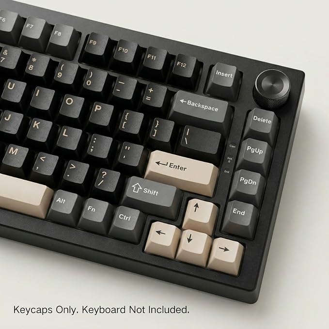 126 Keys PBT Double Shot Keycaps, Beige Black Retro Keycap Set, Cherry Profile Minimalist Grey Style, for Mechanical Keyboard 60% 65% 75% 100% Cherry MX Switches