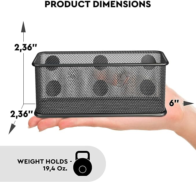TAPBULL Mesh Magnetic Storage Baskets - Set of 3 (Black) with Anti-Slip Feature and Strong Magnets - Magnetic Locker Organizer and Pencil Holder for Whiteboard and Refrigerator (Black-3 pcs)