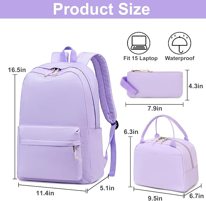 Bluboon Teens Backpack Set Girls School Backpack Lunch Box Pencil Bags Student Bookbags 3 in 1