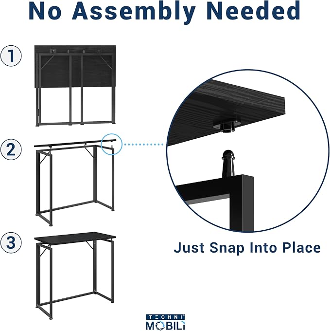 32" Wide Folding Desk for Small Spaces, Compact Folding Table for Bedroom, Apartment, Study or Dorm Ideal for Living Room TV Dinners, Side Table Use, Laptop Desk, No Assembly Required, Black