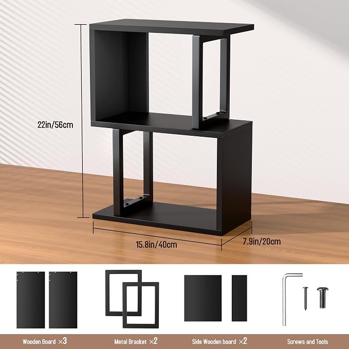 Desk Shelf Organizer, Small Desktop Bookshelf Wood, Black | Dorm Desk Hutch, 3-Tier, Desktop Organizer Shelf Storage Unit, for Home, Dorm, Office
