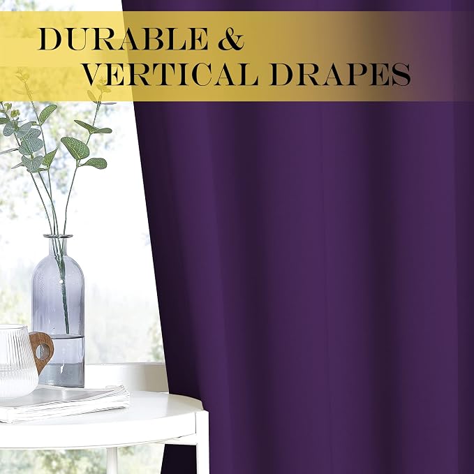 NICETOWN Royal Purple Blackout Curtains for Bedroom/Living Room 132 Inch Length - Thermal Insulated Room Darkening Grommet Top Window Curtains (100 by 132 - Inch, 1 Panel)