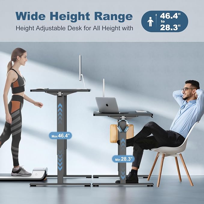 DUMOS 40 Inch Electric Standing Desk Height Adjustable, Sit to Stand Up Computer Workstations Work PC Table Home Office Study Writing Gaming Desks with Memory Presets for Walking Pad, Bedroom, Black