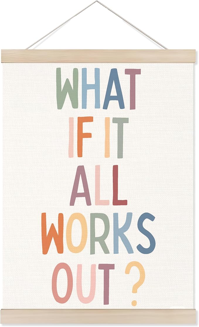 Welshower Boho Inspirational Poster Hanger Frame, What If It All Works Out Positive Affirmations Motivational Wall Art Prints Decor for Home Living Room Bedroom Office, 12x16 Inch