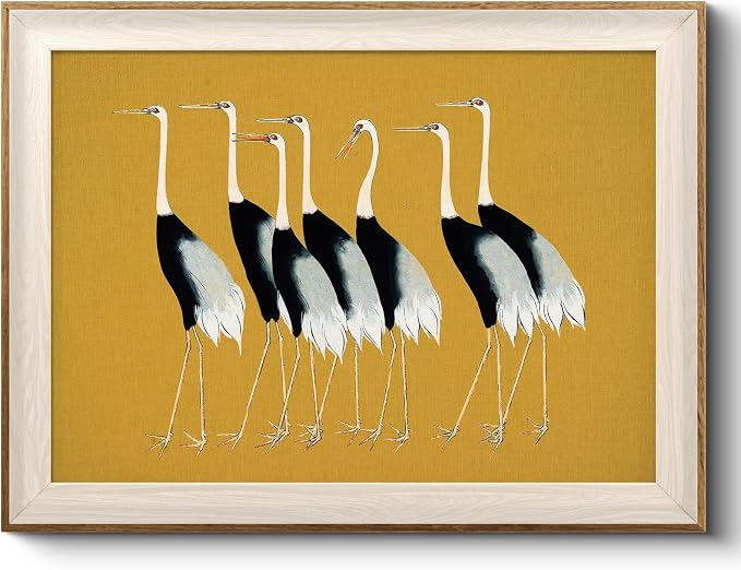 VIYYIEA Framed Wall Art for Living Room, Cranes Canvas Prints, Vintage Home Decor, Animals Painting Picture, Bathroom Wall Decor Gifts for Friends or Family - 16L x 12W