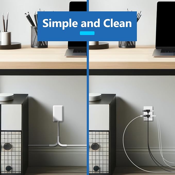 LIDER Outlet Extender with 3 Receptacles, 2 Power Strip with USB-A & USB-C, Ultra-Thin Wall Plate Plug with Cord Extender, 3-Outlet Power Strip, 3ft Cord, 1625W, ETL Listed, Matte White