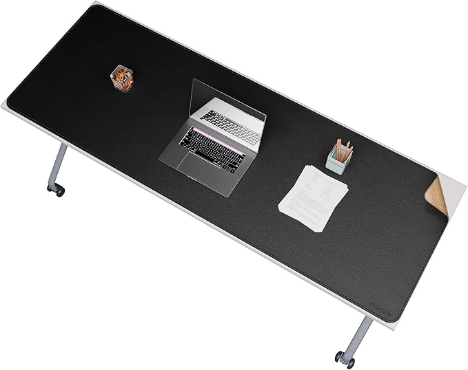 Chihein 67” x 24” Cork & PU Leather Desk Mat (Black) - Huge Mouse Pad, Double Sided Waterproof Desk Pad Protector for Gaming, Office, Home
