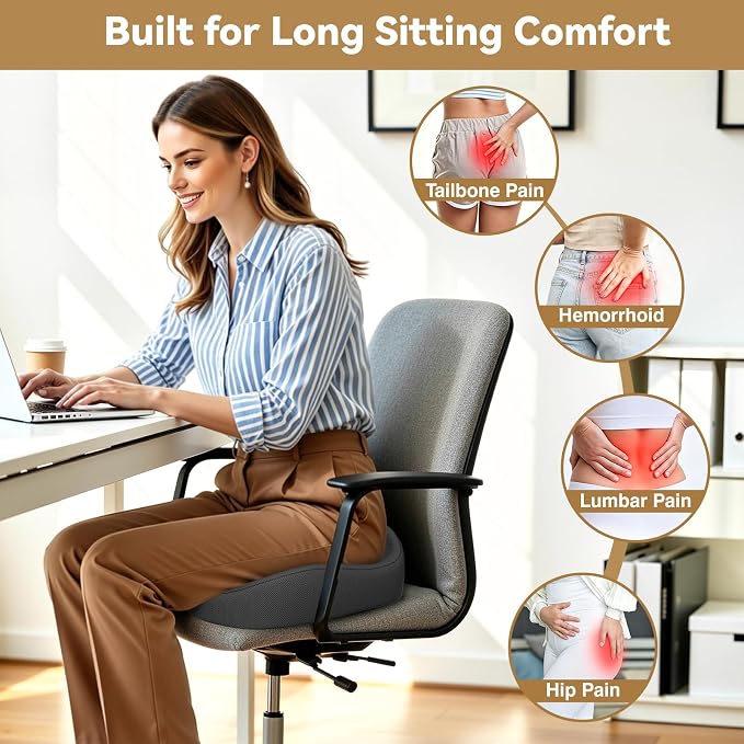 TushGuard 6-Zone Ergonomic Seat Cushion with Coccyx Cutout, Grey | Office Chair Cushions for Tailbone Pain, Non-Slip Bottom, Breathable Washable Mesh, Versatile Use for Car, Office, Wheelchair