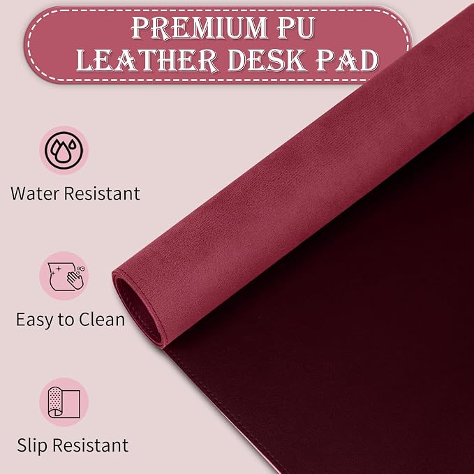 47.2" x 23.6" Large Desk Pad - Non-Slip PU Leather Mat, Waterproof Writing Blotter for Work, Computer Mouse Pad, Keyboard Mat (Burgundy)