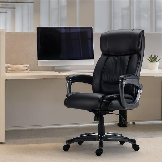 Staples Lockland Ergonomic Managers Office Chair, Big & Tall Cushioned, Adjustable Height, Metal Frame, Bonded Leather, for Workspace, Home, or Gaming, Black