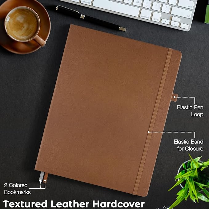 Graph Paper Notebook, Hardcover Notebook 8.5 x 11, Grid Notebook Journal for Women, Men, Large Leather Journals for Writing, Thick Paper, A4 Notebooks for Work, School Supplies, Engineering Brown