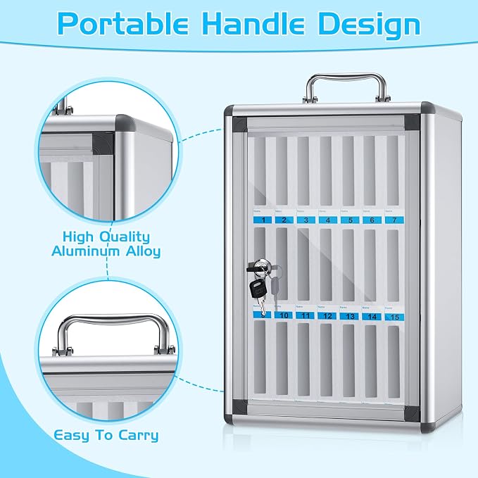 Amylove Cell Phone Locker Cabinet Aluminum Alloy Pocket Chart Storage Locker Box Cabinet Wall-Mounted Cell Phones Storage Box with Handle for Office Classroom Gym(White,24 Slots)