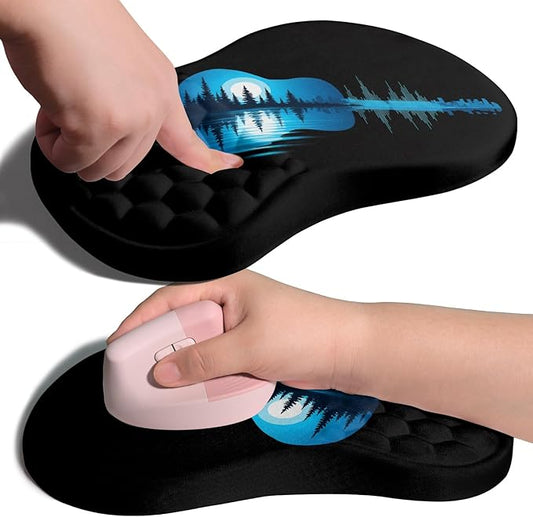 Ergonomic Joint Wrist Support Mouse Pad with Memory Foam Cushion Massage Bump, Carpal Tunnel Pain Relief Mousepad Slope Design for Wrist Rest, 11.8x7.9 in, Guitar