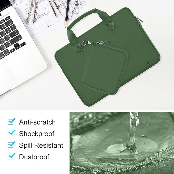 Hseok Laptop Sleeve 13.3-14 inch Case with Small Pouch, Neoprene Computer Bag Compatible with MacBook Neo/Pro 14 M5/M4/M3/M2/M1, Mac Air/Pro 13.3, XPS 14 and Most 13-14 inch Notebooks,Olive Green