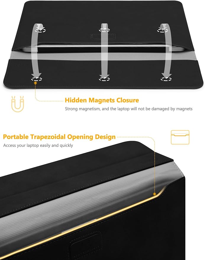 HYZUO 13 Inch Laptop Case Sleeve with Stand for 2026-2018 MacBook Air 13 M5 M4 M3 M2 M1, 2026 13" MacBook Neo, 2026-2016 MacBook Pro 13 M2 M1, iPad Pro/Air 13, Surface Pro 12-3, XPS 13, Black