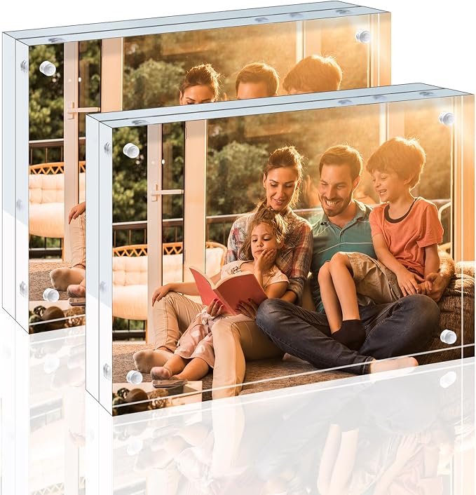 Egofine 4x6 Acrylic Frames 2 Pack, 20mm Thicker Frameless Clear Picture Frames, Double Sided Magnetic Picture Frames, Free Standing Desktop Display