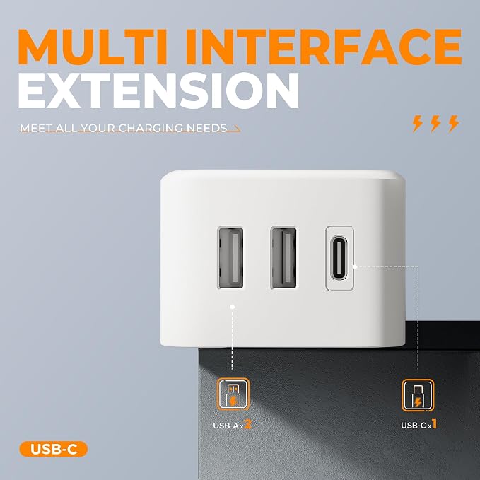 TESSAN Small Flat Plug Power Strip, Ultra Thin Extension Cord 3 ft, 3 AC Outlets with 3 USB Ports (1 USB C), Multiple Wall Outlet Extender for Cruise Travel Office School Dorm Room Essentials